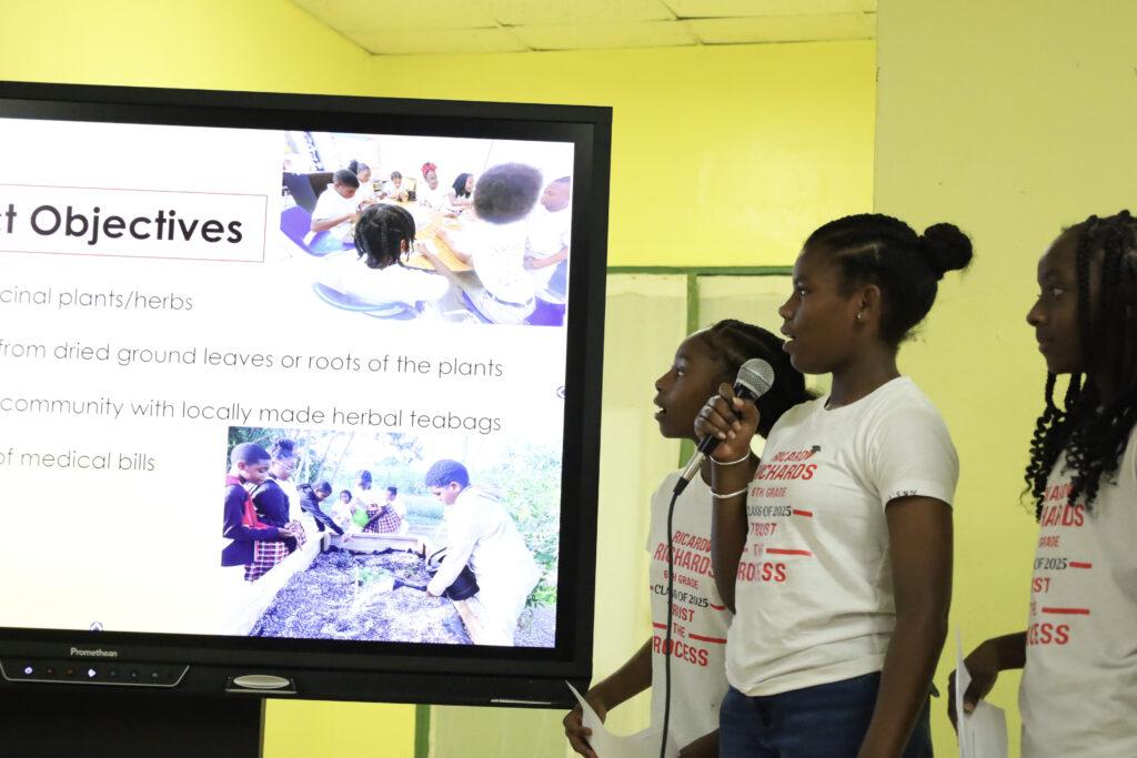 “Island Herbal Meds” students sharing information about the herbs they researched.